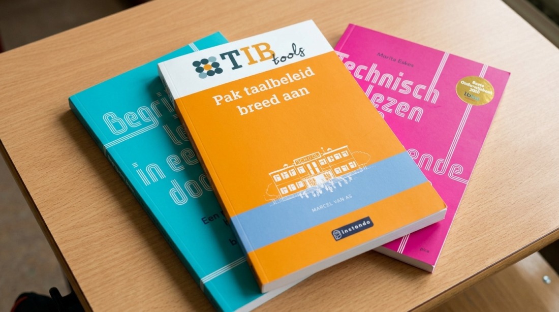 Drie boeken over technisch en begrijpend lezen op een tafel